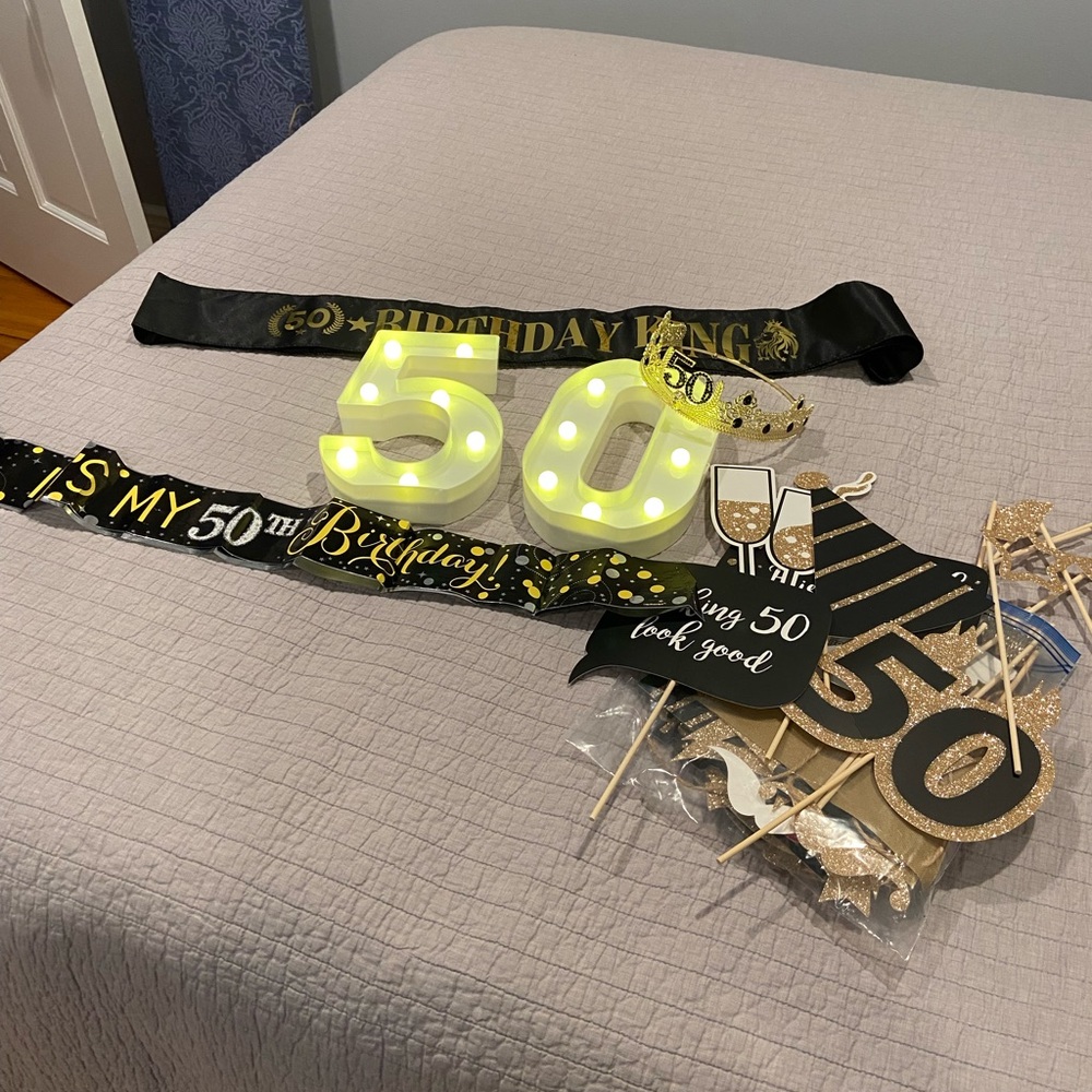 50th Birthday Party Decor Bundle – Gold & Black Theme